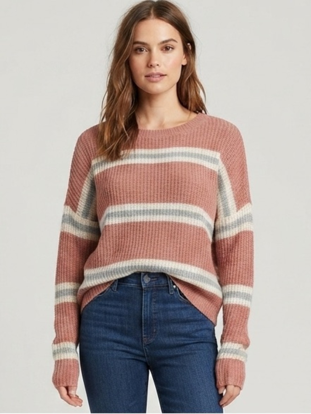 Hazel Moon Women's Striped oversized color block Sweater - Pink and White